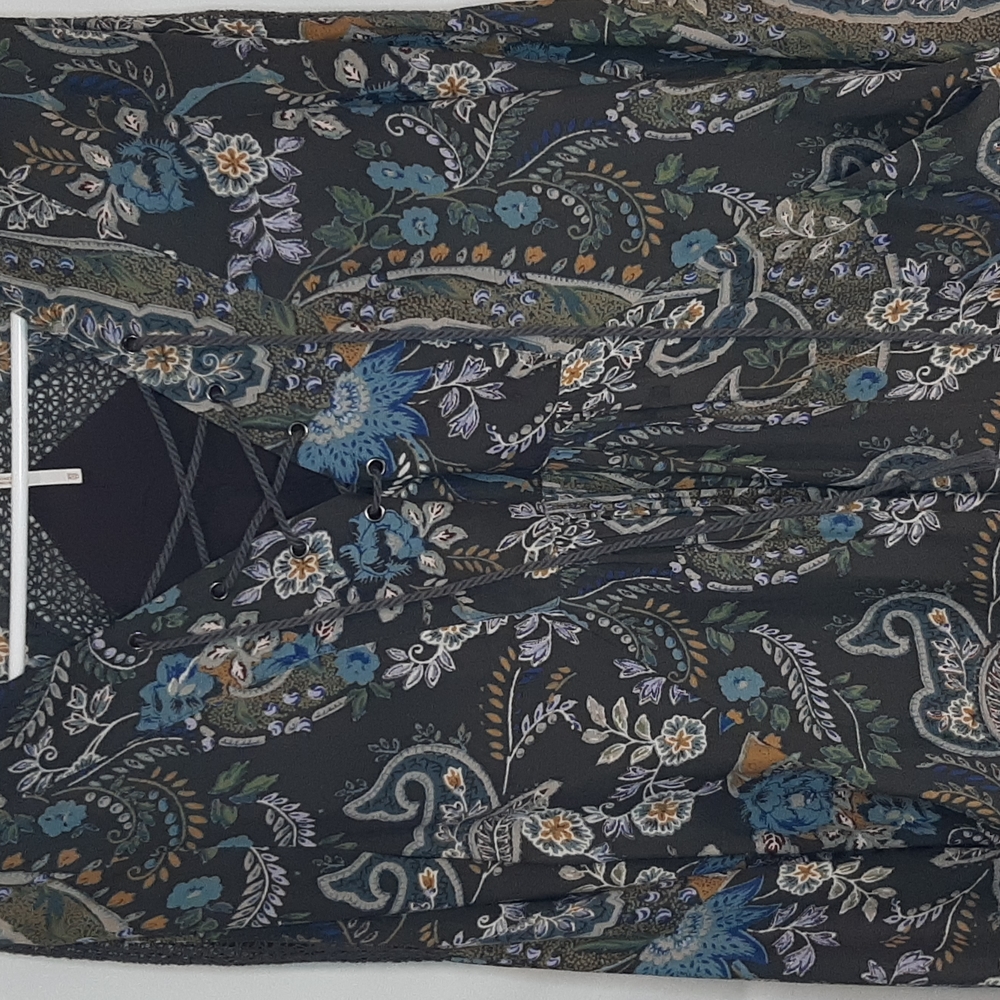 FREE People size XS brown floral long sleeve tunic blouse vented back/ shoulders